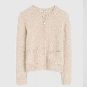 Madewell Patch-Pocket Cotton-Blend Cardigan in Heather Birch XS